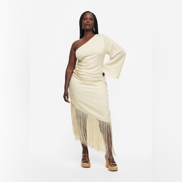 H&M One-Shoulder Dress with Fringe Trim - Picture 3 of 5